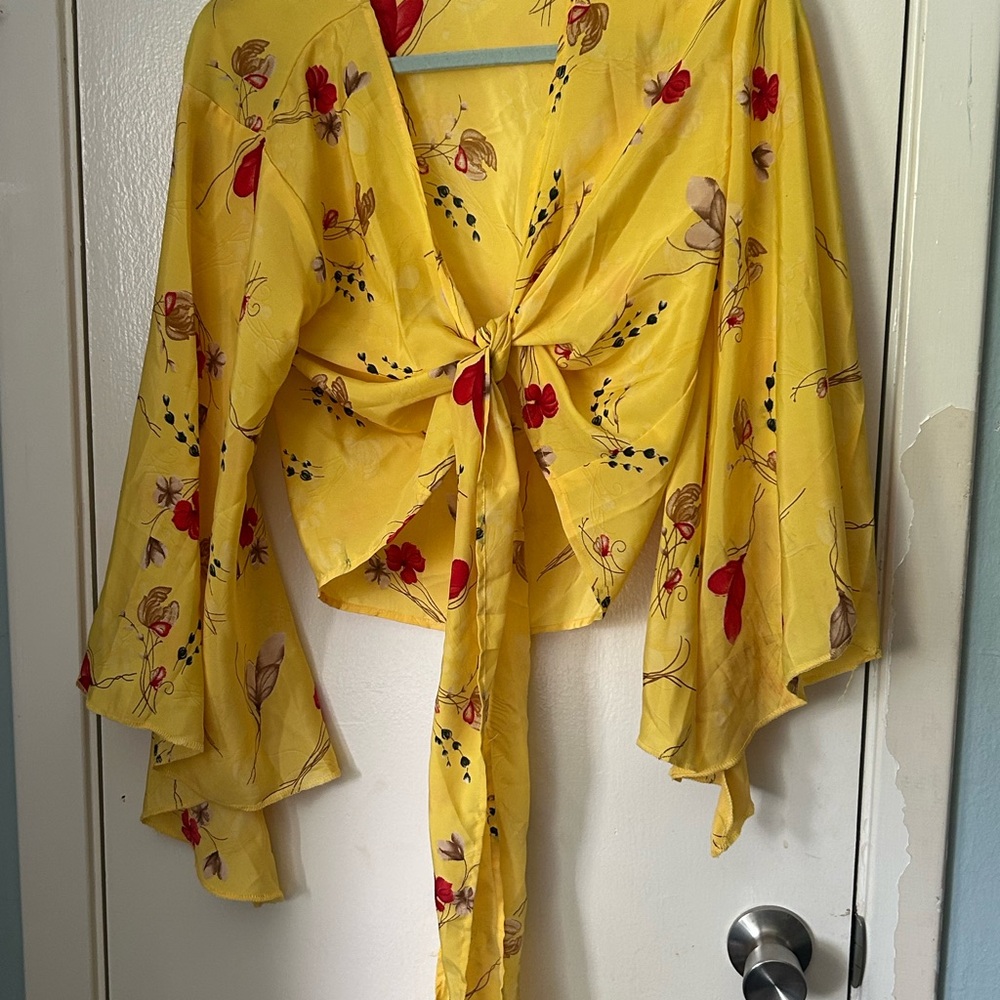 Floral Yellow Tie-Front Blouse